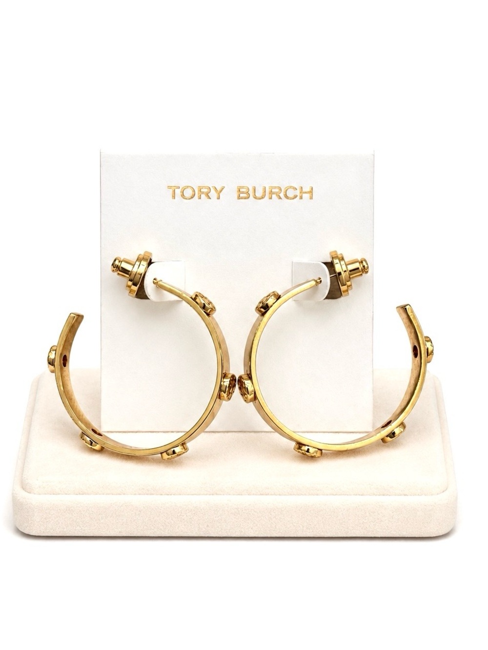 Tory Burch Milgrain Logo Hoop 18k Gold Plated Earrings NWT $170+